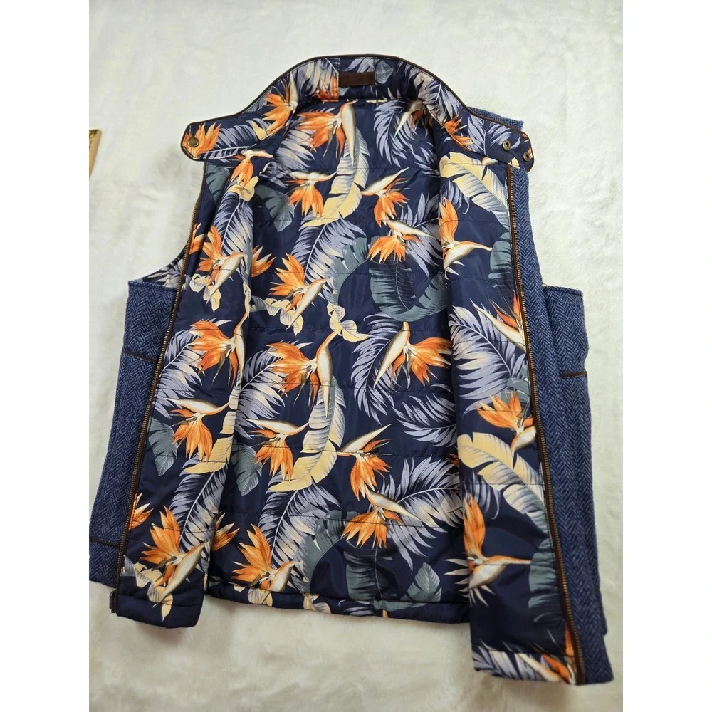 Tommy Bahama Reversible Puffer Vest Blue Herringbone Tropical Floral  XL‎ Layer